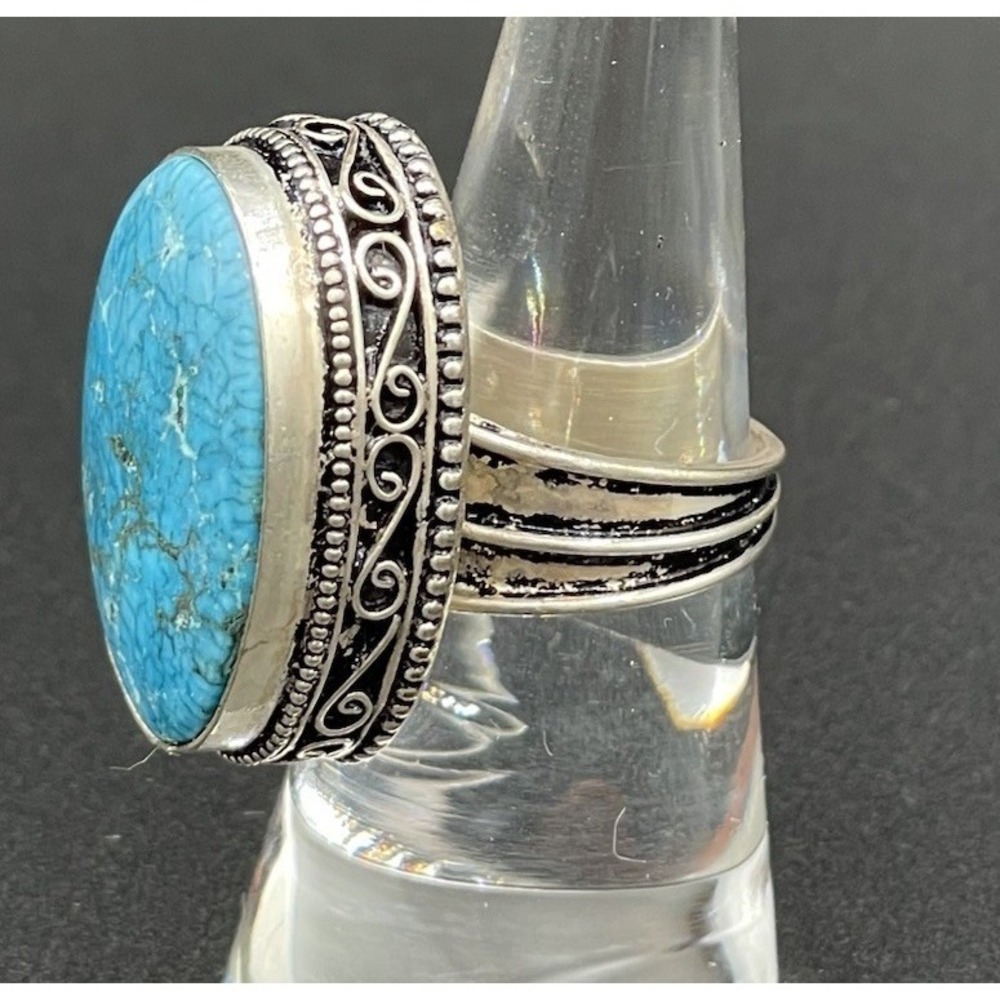 Southwest Sterling Silver Turquoise Oval Ring Size 9 Stamped Sterling 17.58g - Picture 3 of 11